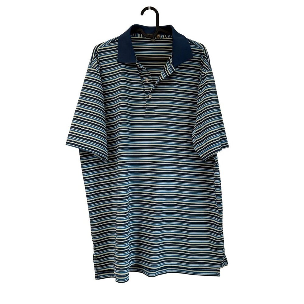 Peter Millar Blue Green Striped Summer Comfort Performance Polo Shirt Mens Large